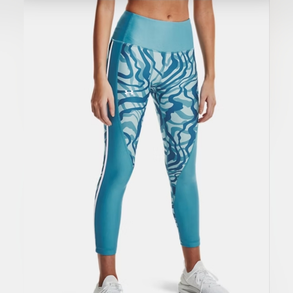 Under Armour HeatGear Armour Printed Ankle Teal Leggings Size XL